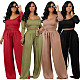 Casual 2 Pieces Sets Women Knitted Solid Color Crop Top With Wide-leg Pants YIM-358