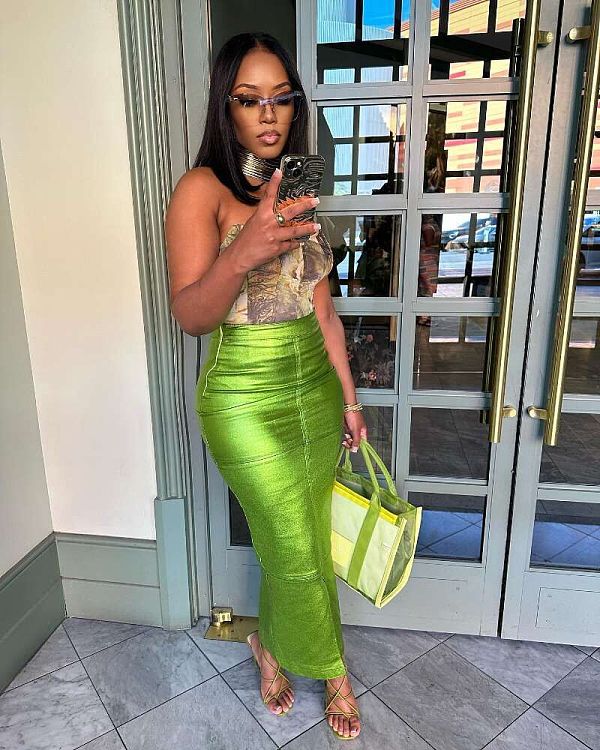 Green Split Zipper Package Hips PU Leather Skirt OLY-6130