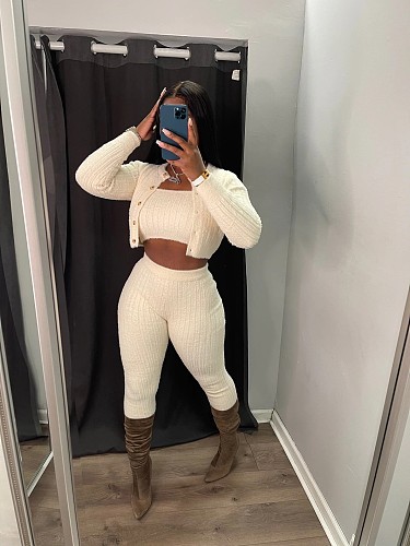 Leisure Cardigan Bodycon Pants Knitted Three Pieces Sets XT-8207