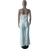 White Strapless Pockets Women Sexy Jumpsuits MK-3183