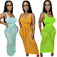 Solid Knitting Sleeveless Lace Up Maxi Dresses LA-3336