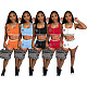 Leisure 2 Pieces Sets Women Print Vest And Sporty Shorts XING-306