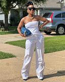 White Strapless Pockets Women Sexy Jumpsuits MK-3183