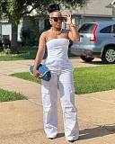 White Strapless Pockets Women Sexy Jumpsuits MK-3183