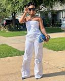 White Strapless Pockets Women Sexy Jumpsuits MK-3183