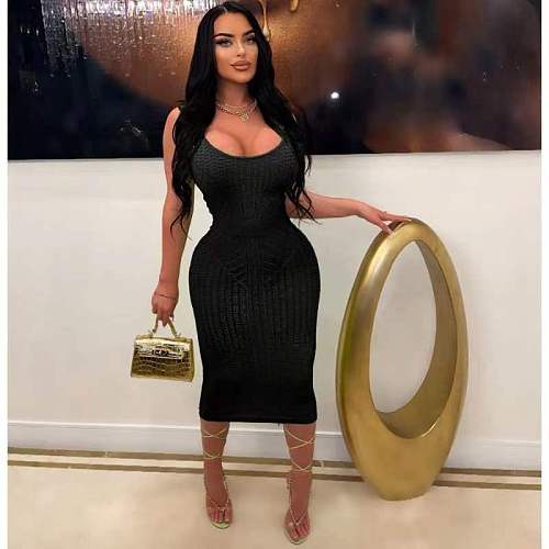 Sexy Hollow Out Straps Knitted Slim Maxi Dresses LA-3338