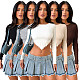 Women Solid Color Slat Long Sleeves Knitted Crop Top ASL-6689
