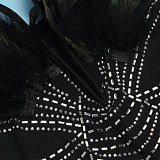 Black Feather Hot Drilling Off Shoulder Slim Jumpsuits NY-2762