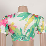 Fashion Printed Crop Top And Wide-leg Pants 2 Pieces Sets NY-2761