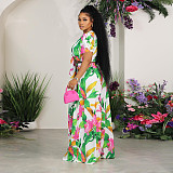 Fashion Printed Crop Top And Wide-leg Pants 2 Pieces Sets NY-2761