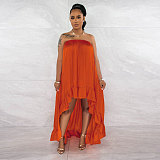 Sexy Strapless Solid Color Flounced Maxi Dresses NY-10493