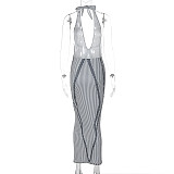 Sexy Halter Lace-up Backless Stripes Slim Maxi Dress BLG-3613084