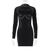 Black Hot Drilling Long Sleeves Bodycon Mini Club Dress BLG-3613269
