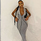 Sexy Halter Lace-up Backless Stripes Slim Maxi Dress BLG-3613084
