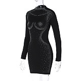 Black Hot Drilling Long Sleeves Bodycon Mini Club Dress BLG-3613269
