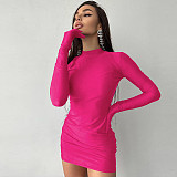 Women Long Sleeves Round Collar Mini Dresses BLG-3612995