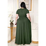 Large Size 5XL Women Solid Color Cross Strap Skirt 2 Pieces Sets ASL-7025