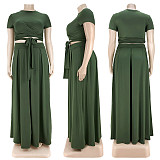 Large Size 5XL Women Solid Color Cross Strap Skirt 2 Pieces Sets ASL-7025