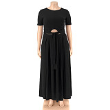 Fashion Tie-dye Print Plus Size 5XL Long Skirt Two Pieces Sets OSS-21087