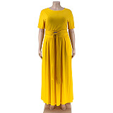 Fashion Tie-dye Print Plus Size 5XL Long Skirt Two Pieces Sets OSS-21087