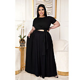Large Size 5XL Women Solid Color Cross Strap Skirt 2 Pieces Sets ASL-7025