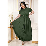 Large Size 5XL Women Solid Color Cross Strap Skirt 2 Pieces Sets ASL-7025