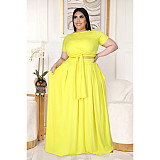 Large Size 5XL Women Solid Color Cross Strap Skirt 2 Pieces Sets ASL-7025