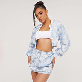 Trendy Tie-dye Print Fleece And Short Skirt Two Pieces Set NZD-9556