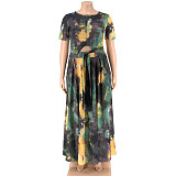 Fashion Tie-dye Print Plus Size 5XL Long Skirt Two Pieces Sets OSS-21087