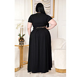 Large Size 5XL Women Solid Color Cross Strap Skirt 2 Pieces Sets ASL-7025