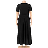 Fashion Tie-dye Print Plus Size 5XL Long Skirt Two Pieces Sets OSS-21087