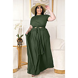 Large Size 5XL Women Solid Color Cross Strap Skirt 2 Pieces Sets ASL-7025