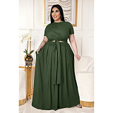 Large Size 5XL Women Solid Color Cross Strap Skirt 2 Pieces Sets ASL-7025