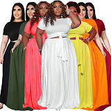 Large Size 5XL Women Solid Color Cross Strap Skirt 2 Pieces Sets ASL-7025