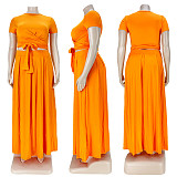 Large Size 5XL Women Solid Color Cross Strap Skirt 2 Pieces Sets ASL-7025