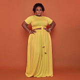 Fashion Tie-dye Print Plus Size 5XL Long Skirt Two Pieces Sets OSS-21087