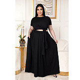 Large Size 5XL Women Solid Color Cross Strap Skirt 2 Pieces Sets ASL-7025