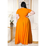 Large Size 5XL Women Solid Color Cross Strap Skirt 2 Pieces Sets ASL-7025