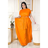 Large Size 5XL Women Solid Color Cross Strap Skirt 2 Pieces Sets ASL-7025