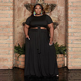 Fashion Tie-dye Print Plus Size 5XL Long Skirt Two Pieces Sets OSS-21087