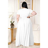 Large Size 5XL Women Solid Color Cross Strap Skirt 2 Pieces Sets ASL-7025