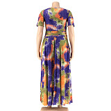 Fashion Tie-dye Print Plus Size 5XL Long Skirt Two Pieces Sets OSS-21087