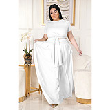 Large Size 5XL Women Solid Color Cross Strap Skirt 2 Pieces Sets ASL-7025