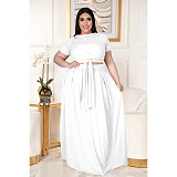 Large Size 5XL Women Solid Color Cross Strap Skirt 2 Pieces Sets ASL-7025