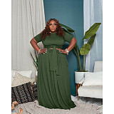 Large Size 5XL Women Solid Color Cross Strap Skirt 2 Pieces Sets ASL-7025