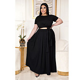 Large Size 5XL Women Solid Color Cross Strap Skirt 2 Pieces Sets ASL-7025