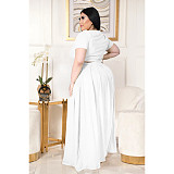 Large Size 5XL Women Solid Color Cross Strap Skirt 2 Pieces Sets ASL-7025