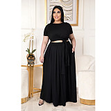 Large Size 5XL Women Solid Color Cross Strap Skirt 2 Pieces Sets ASL-7025