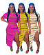 Trendy Stripes Short Sleeves Splits Skirt  2 Pieces Sets XT-8209