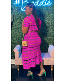 Trendy Stripes Short Sleeves Splits Skirt  2 Pieces Sets XT-8209